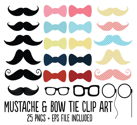 Digital Mustache Bow Tie Clip Art   Bow Tie Glasses Hipster Baby Boy