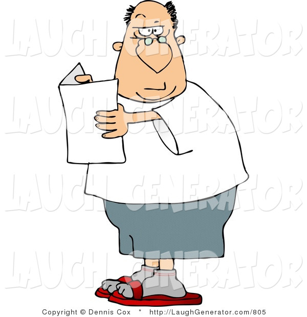 Humorous Clip Art Of A Confused Middle Aged Man Holding A Blank Flier