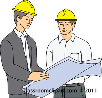 Men Reading Plans For Building Construction 1220   Classroom Clipart