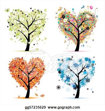     Spring Summer Autumn Winter  Art Tree Heart Shape For Your Design