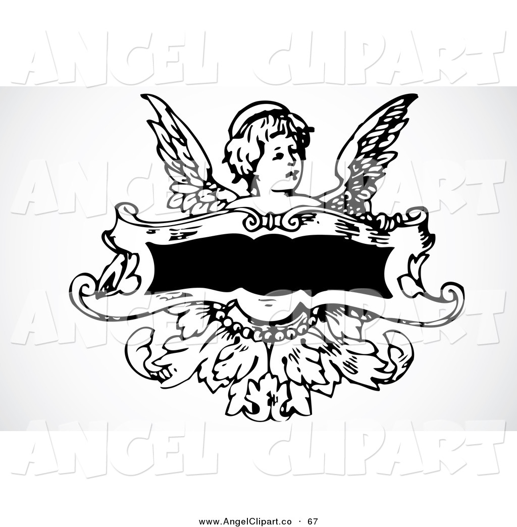 Angel Behind A Blank Black Banner Angel Clip Art Bestvector
