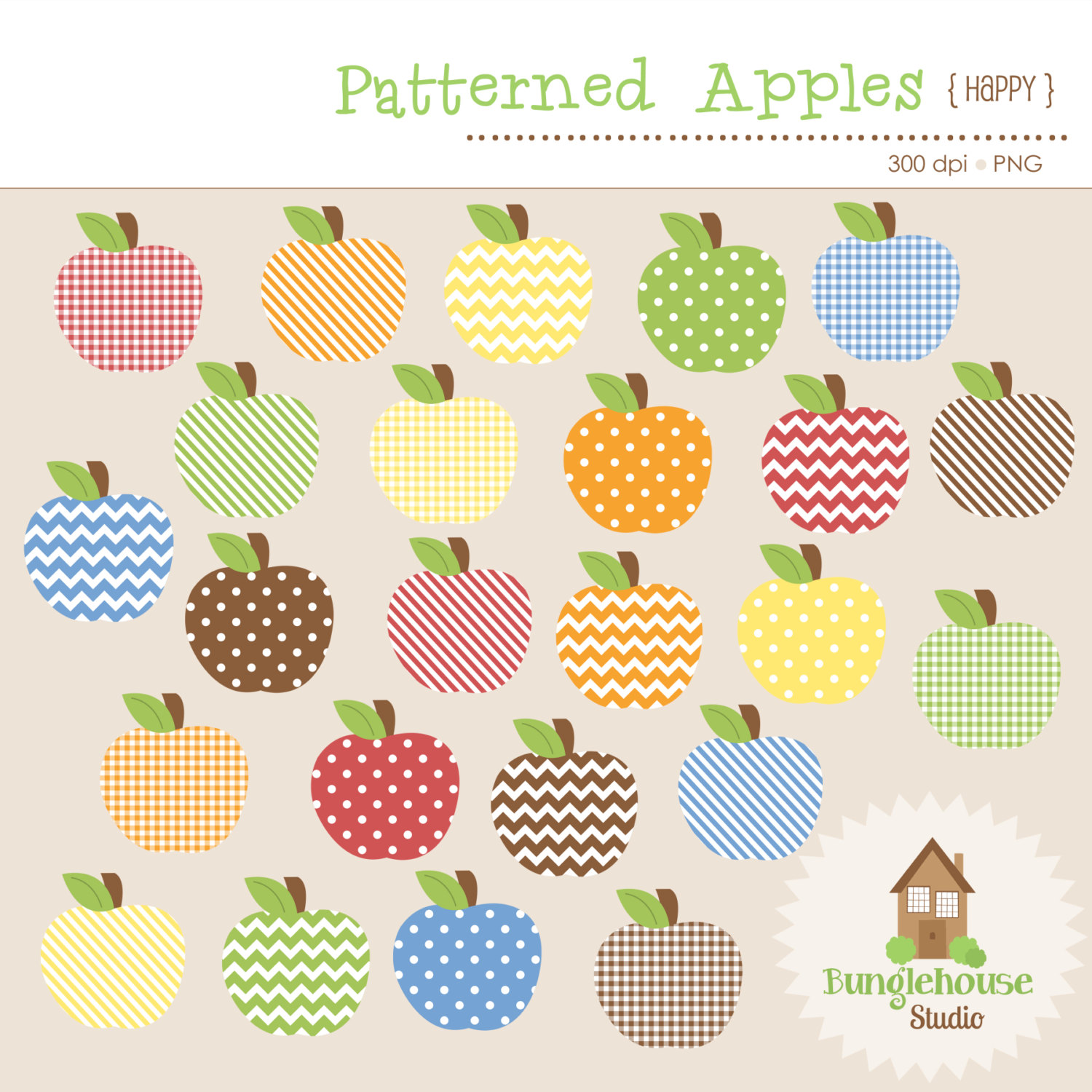 Apple Clipart Patterned Apples Clip Art By Bunglehousestudio