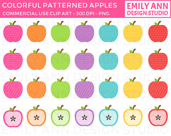 Apples Colorful Polka Dot Chevron Stripes Cute Clip Art   Commercial    