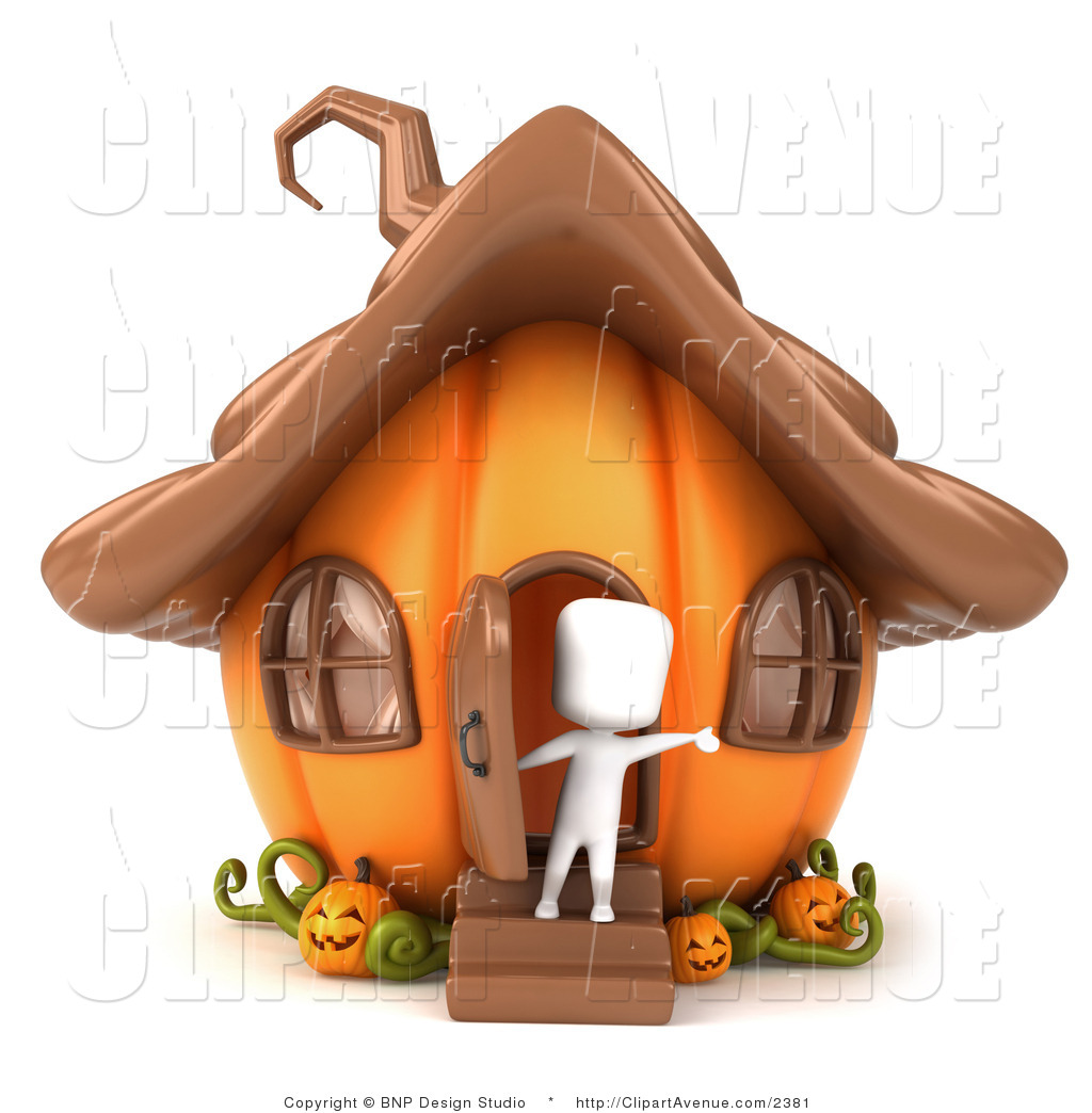 Avenue Clipart Of A 3d White Kid And A Pumpkin House By Bnp Design    