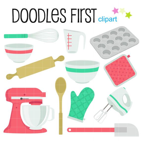 Baking Equipment Kitchen Objects Digital Clip Art By Doodlesfirst  2