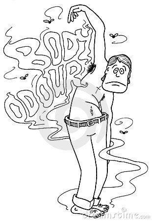 Cartoon Caricature Of Smelly Man With Underarm Body Odor Isolated On    