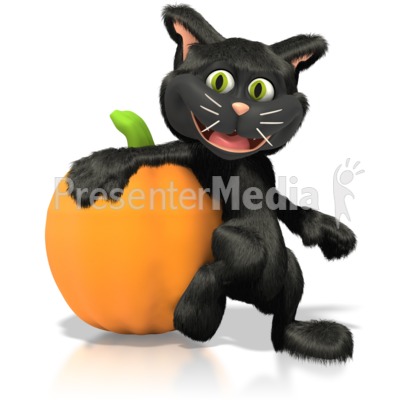 Cat Leaning On Pumpkin   Holiday Seasonal Events   Great Clipart For