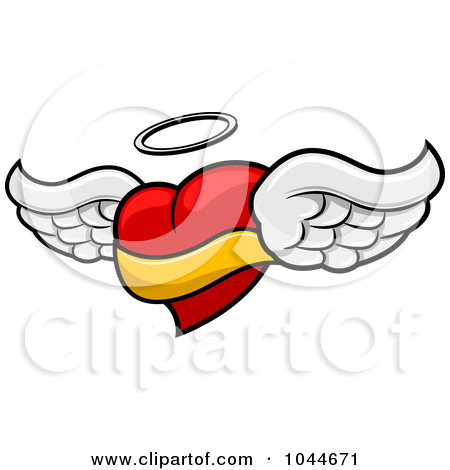 Clip Art Illustration Of A Winged Heart Angel With A Halo And Banner