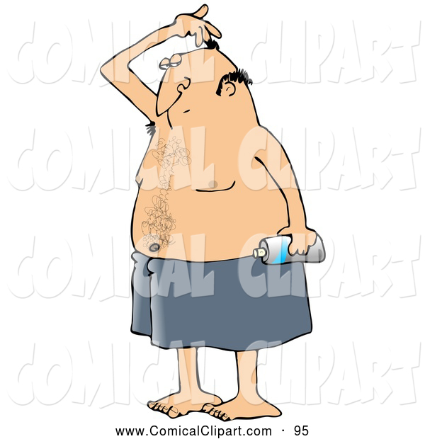 Clip Art Of A Caucasian Man Wrapped In A Towel Sniffing His Armpit