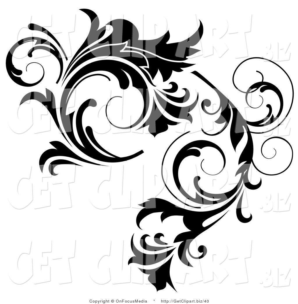 Clip Art Of A Thick Black Curlying Leafy Vine Design By Onfocusmedia    