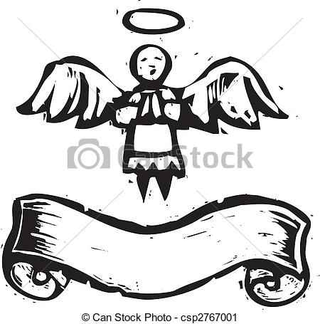 Clip Art Of Angel With Banner   Christmas Angel With Halo And Banner