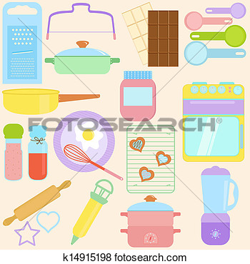 Clip Art Of Baking Tools In Pastel K14915198   Search Clipart