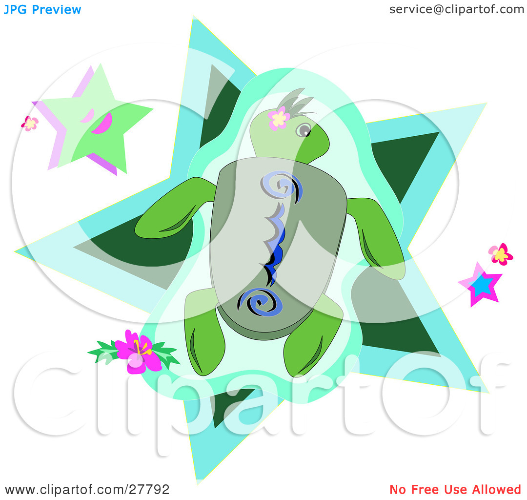 Clipart Illustration Of A Green Sea Turtle With Blue Designs Swimming