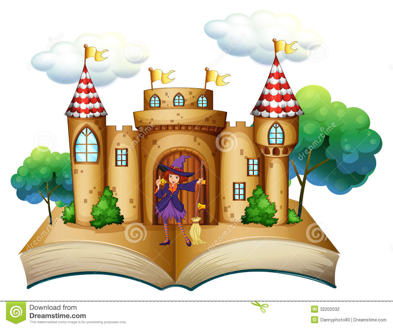 Illustration Of A Storybook With A Castle And A Witch On A White