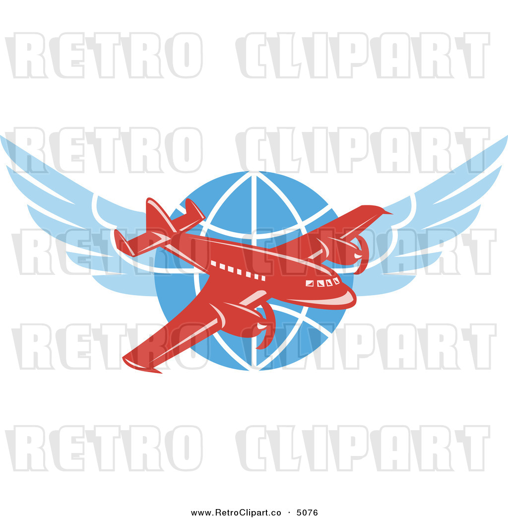 Jumbo Jet Clipart Vector Retro Clipart Of A Red Jumbo Jet Over A