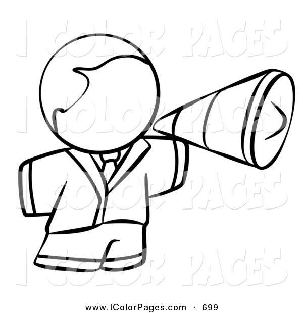 Page Of A Black And White Human Factor Man Using A Megaphone On White    