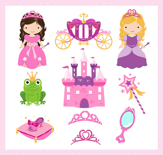 Princess Clipart Set   Princess Story Pinks Clip Art   Digital Clipart