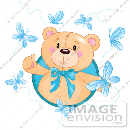 Royalty Free Clip Art Of A Happy Bear Surrounded By Blue Butterflies