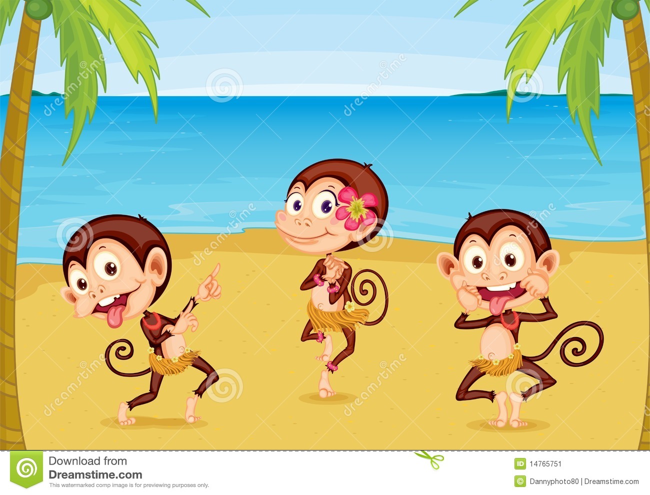 Three Monkeys On A Beach Stock Image   Image  14765751