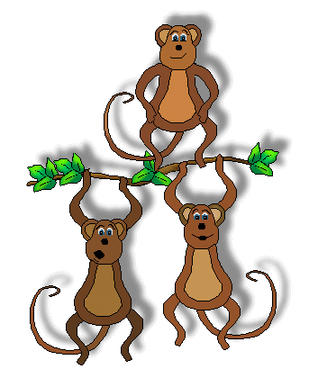 Three Monkeys Playing On A Branch Shadowed