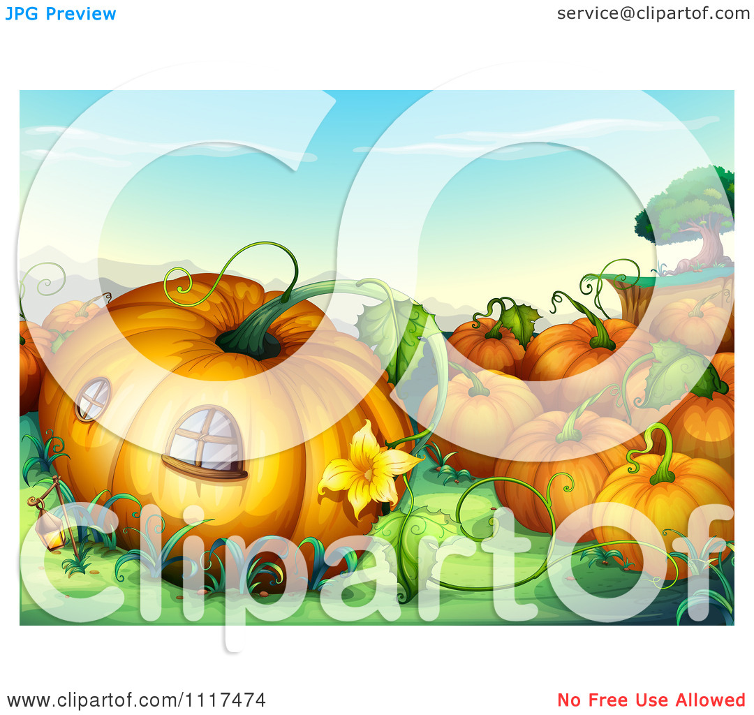 Vector Clipart Of A Pumpkin House With A Blossom In A Patch   Royalty    
