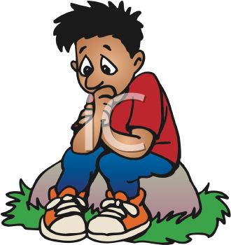 0464 Cartoon Of A Lonely Little Boy Sitting On A Rock Clipart Image