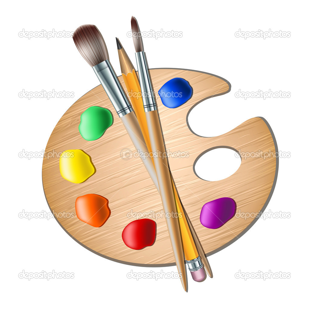 Art Palette With Paint Brush For Drawing   Stock Vector   Tassel