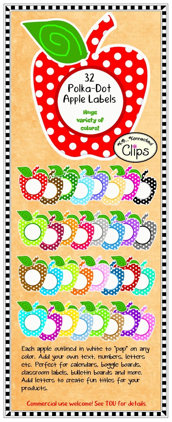 Clip Art  32 Polka Dot Apple Labels