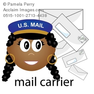 Clip Art Illustration Of An African American Female Mail Carrier Icon