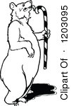 Clipart Of A Vintage Black And White Bear Licking A Candy Cane Royalty
