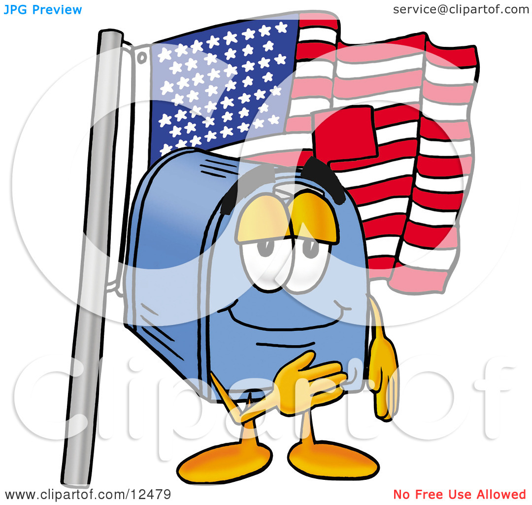 Clipart Picture Of A Blue Postal Mailbox Cartoon Character Pledging    