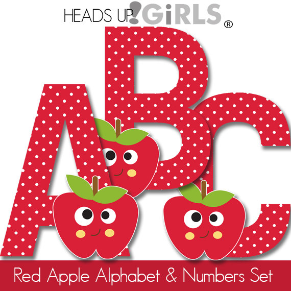 Items Similar To Red Apple And Polka Dots Alphabet And Numbers Set For