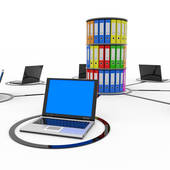     Network With Laptops And Archive Or Database    Clipart Graphic