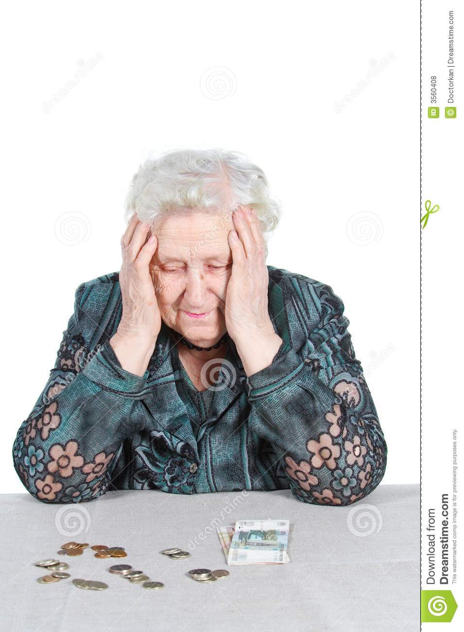 Poor Grandma With Russian Money  Isolated  Senior People Series