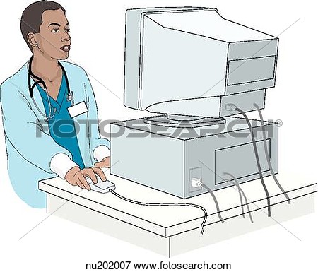 Stock Illustration Of Nurse Sitting At Computer Eyes On Screen Hand