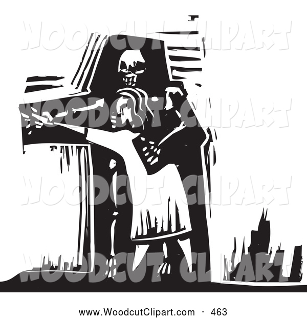 Vector Clip Art Of A Woodcut Person Dancing With Death Black And White