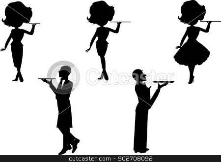 Waitress And Waiter Set In Silhouette Stock Vector Clipart Waitress