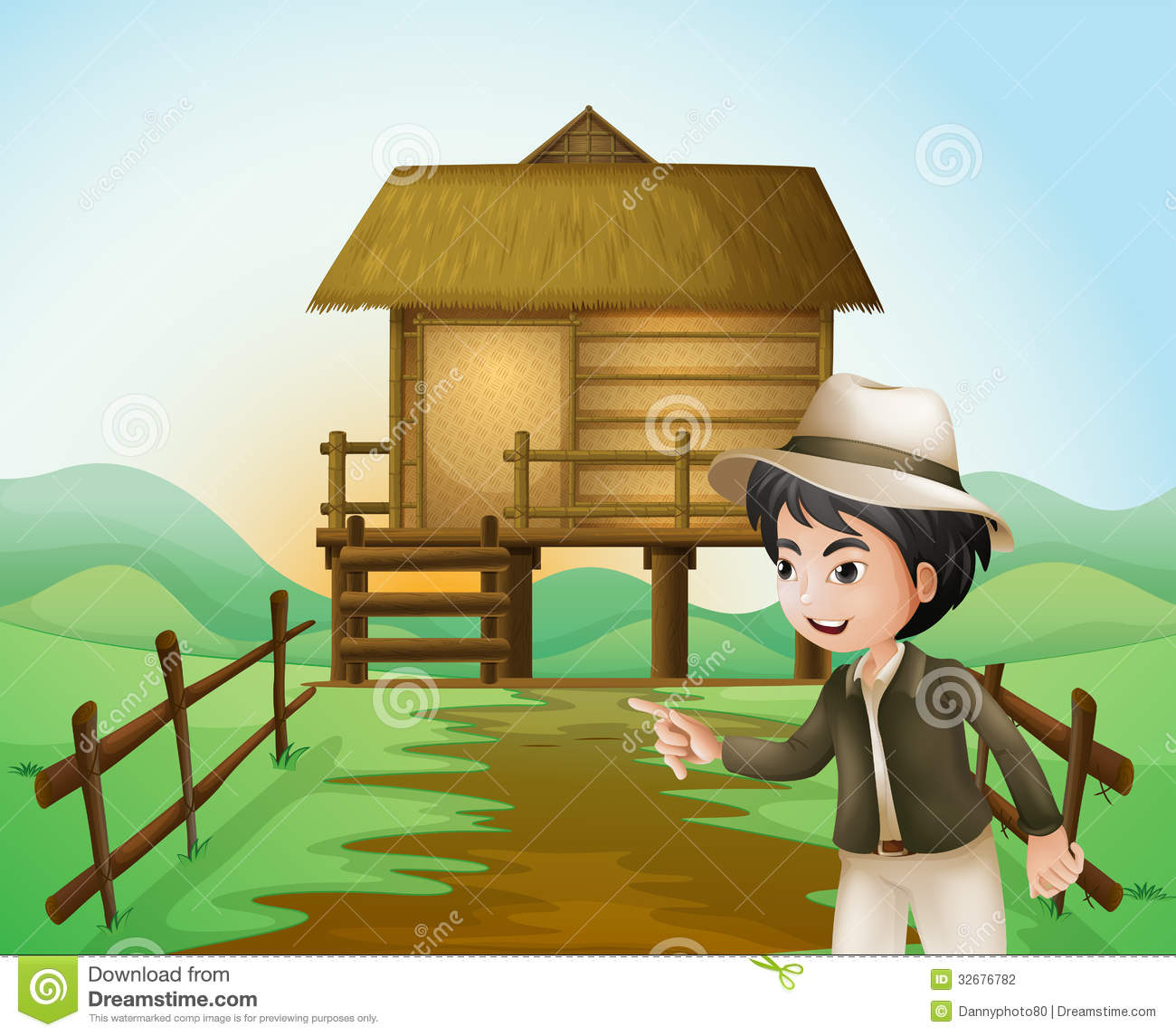 Boy With A Hat Standing Near The Nipa Hut Stock Photography   Image    
