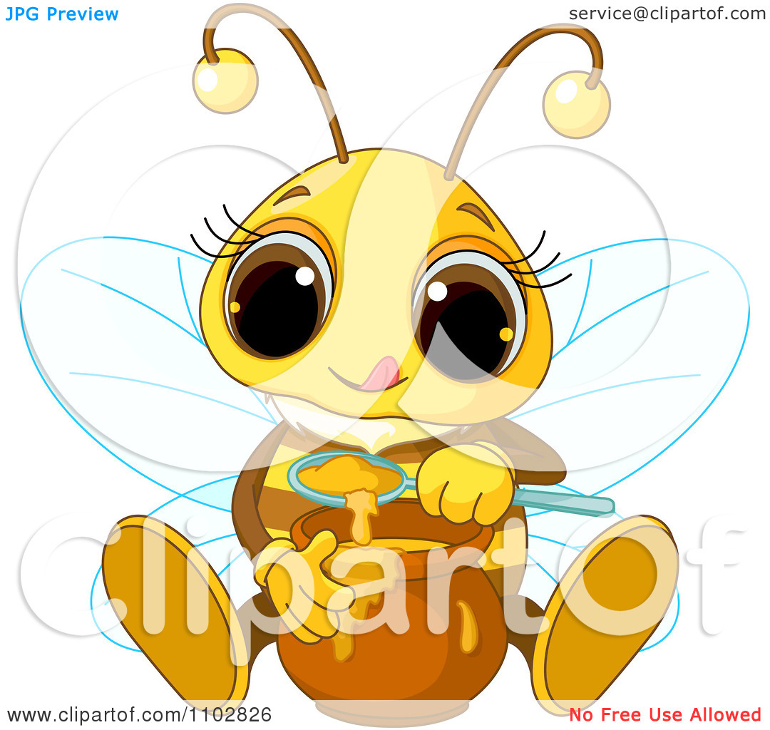 Clipart Cute Bee Tasting Honey   Royalty Free Vector Illustration By