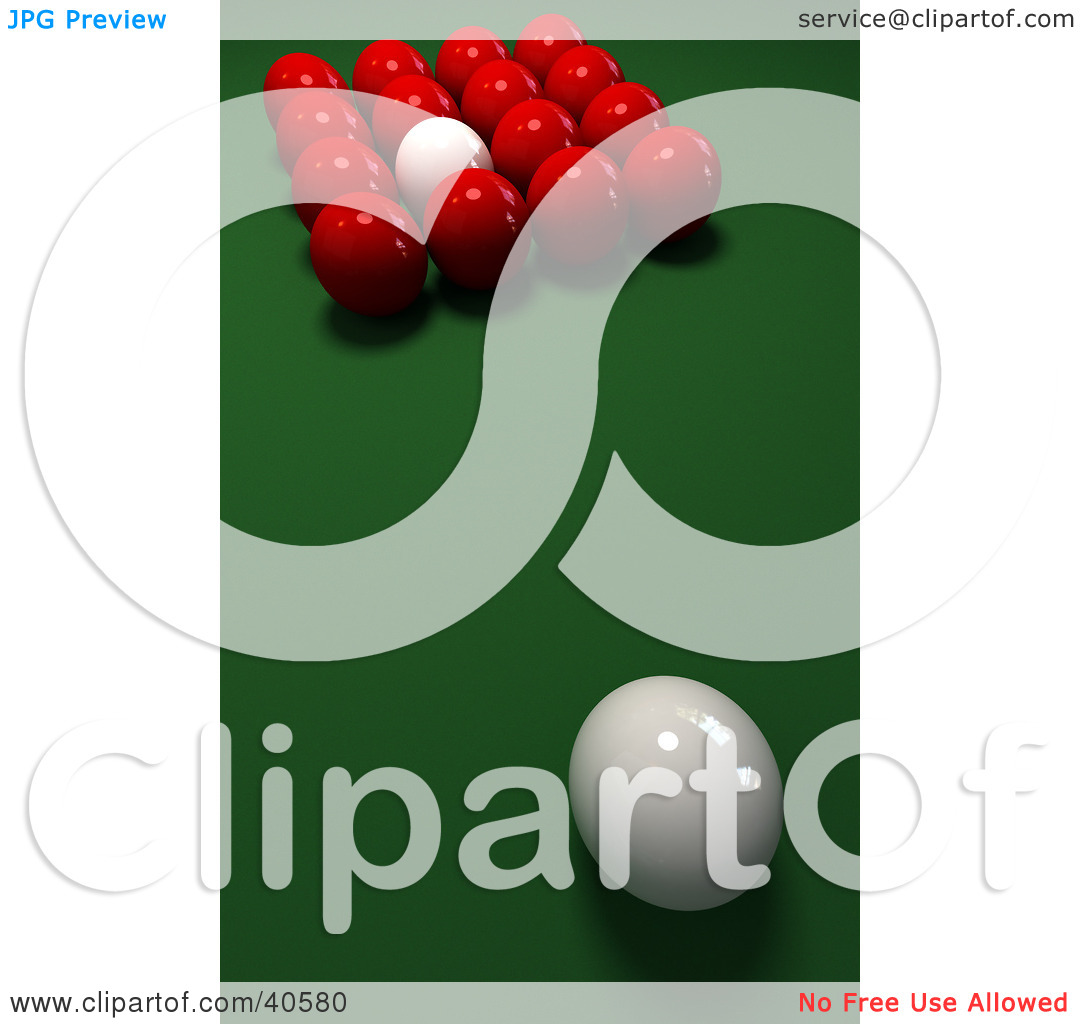 Clipart Illustration Of A White Cue Ball Prepared To Break A Group Of