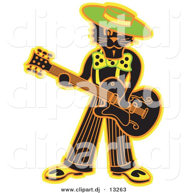 Clipart Of A Cool Cartoon Black Cat Playing A Guitar By Andy Nortnik