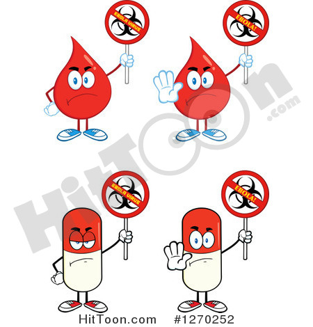 Clipart Of Blood Or Hot Water Drop And Pill Mascots Holding No Ebola    