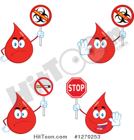 Clipart Of Blood Or Hot Water Drop Mascots Holding Stop No Smoking    