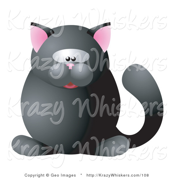 Critter Clipart Of A Cute Round Black Cat With Pink Ears By Geo Images