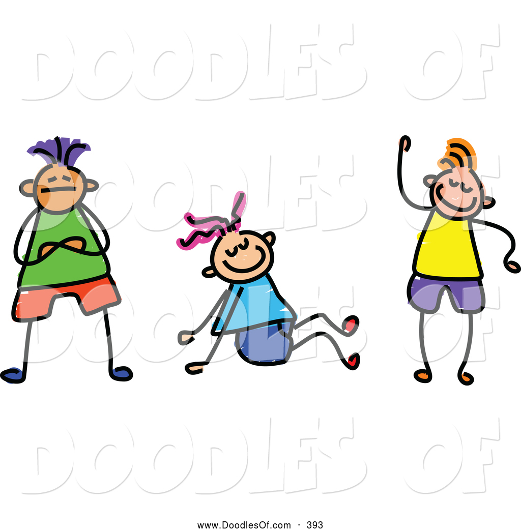 Group Of Three Friendly Kids Doodle Clip Art Prawny