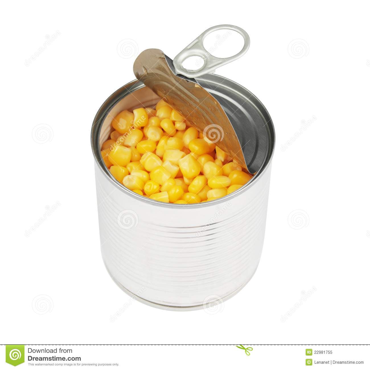 Half Opened Corn Can Isolated With Clipping Path On A White Background