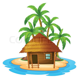 Illustration Of An Island With A Nipa Hut On A White Background