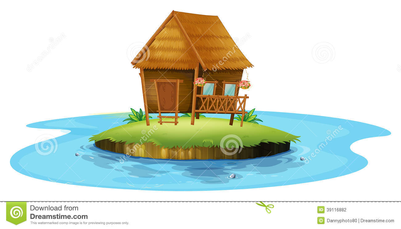 Illustration Of An Island With A Small Nipa Hut On A White Background