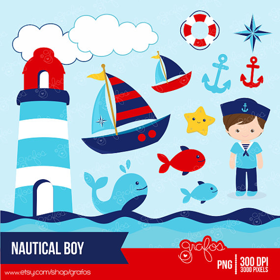 Nautical Boy Digital Clipart Nautical Clipart Navy Clipart   Instant    