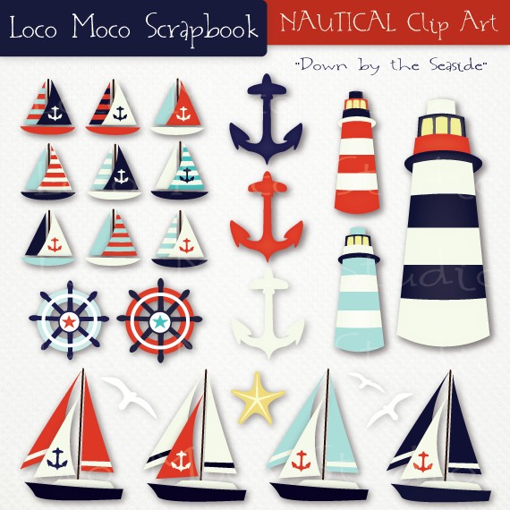 Nautical Clip Art Down By The Seaside By Locomocostudio On Etsy